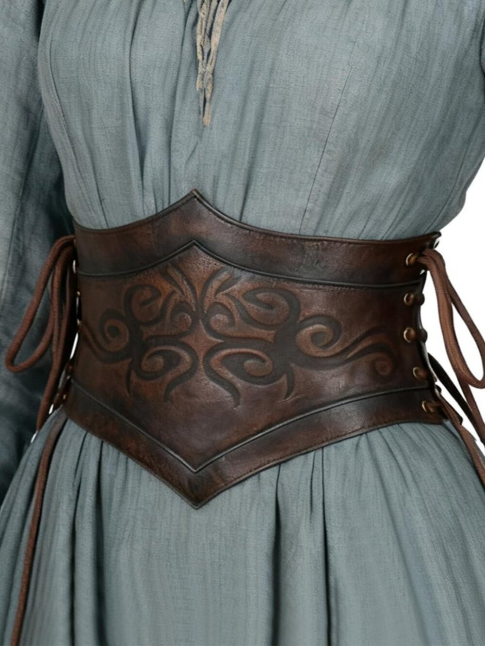 Women's Brown Leather Viking Corset Belt - Wide Medieval Cinch Style Accessory